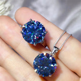 10 Carat Moissanite 925 Sterling Silver Ring and Necklace Set - Royal Blue / 5 - Image 8
