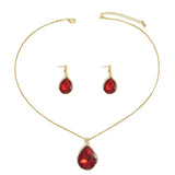 18K Gold-Plated Rhinestone Teardrop Necklace and Earrings Jewelry Set - Gold / One Size - Image 4