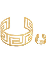 18K Gold-Plated Stainless Steel Geometric Bracelet and Ring Jewelry Set - Gold / One Size - Image 3