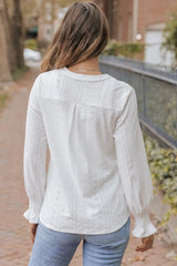 Openwork Notched Flounce Sleeve Blouse - White / S - Image 6