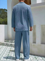 Men's Plus Size Long Sleeve Top and Pants Set - Lake Blue / M - Image 8