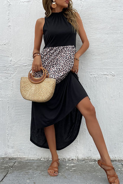 Perfee Leopard Contrast Sleeveless Maxi Dress-Nordavory