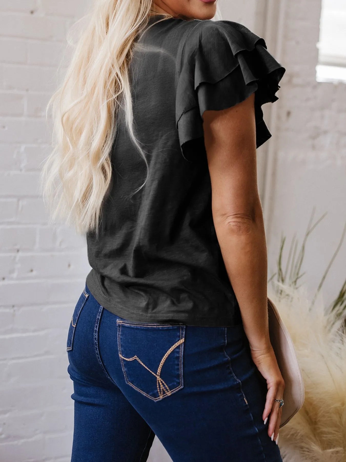 Ruffle Sleeve Round Neck Top-Nordavory