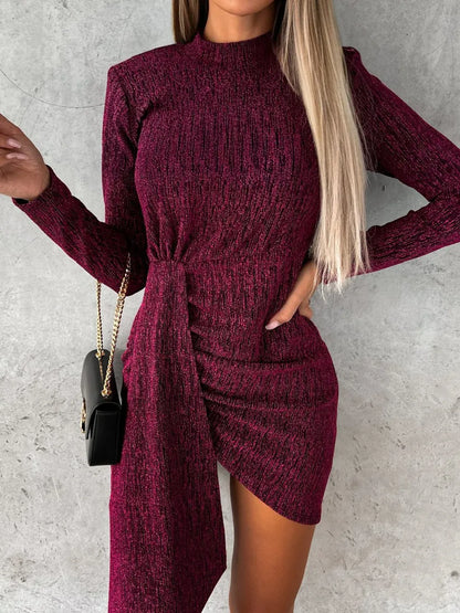 Heathered Mock Neck Long Sleeve Mini Dress-Nordavory
