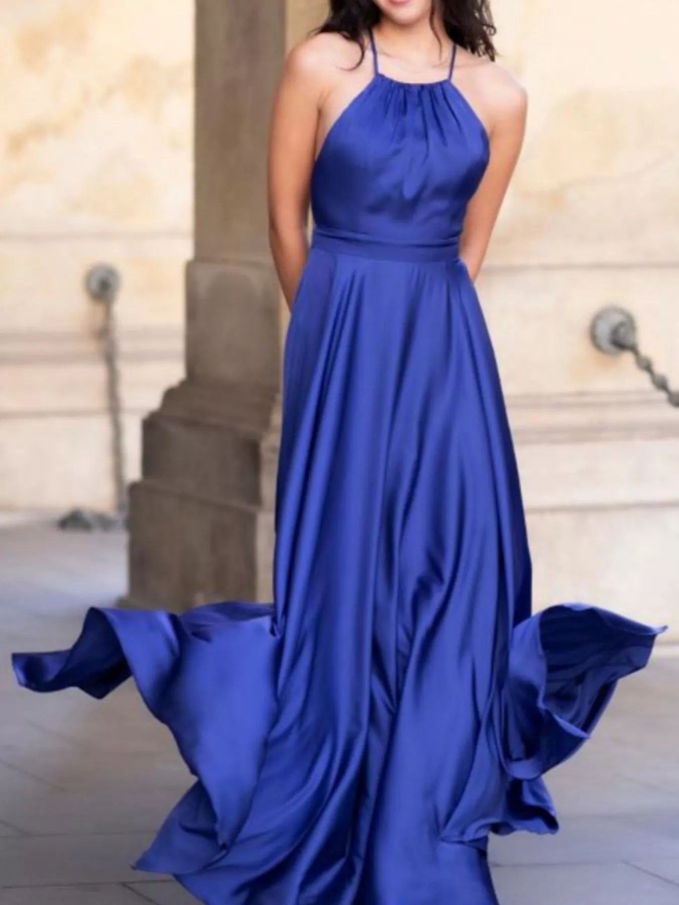 Halter Neck Slit Maxi Dress-Nordavory