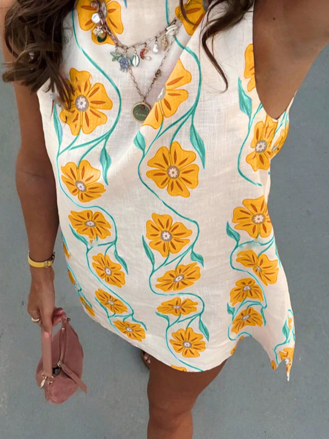 Floral Pattern Sleeveless Mini Dress-Nordavory