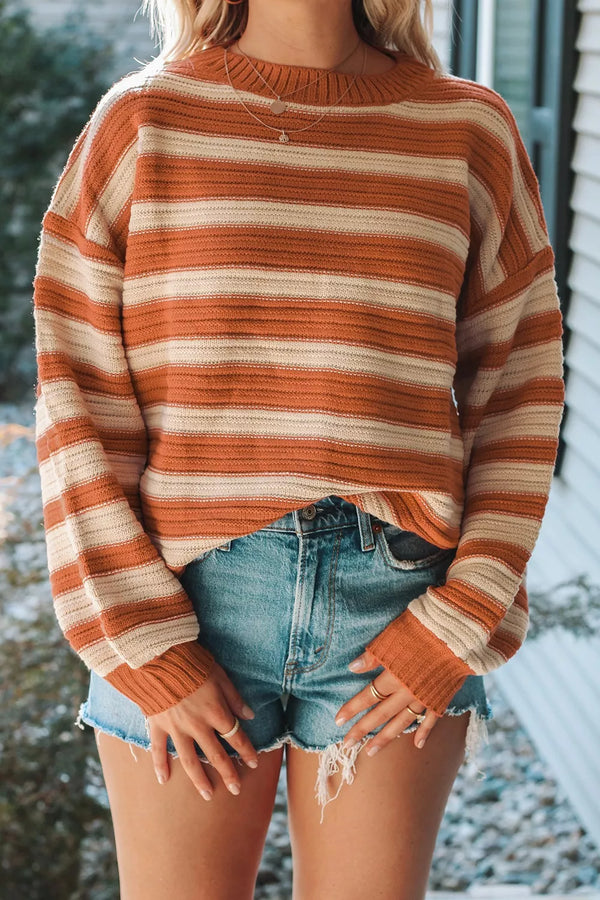 Striped Oversized Dropped Shoulder Sweater-Nordavory