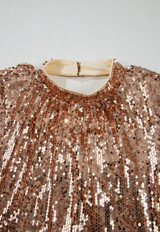 Backless Sequin Mock Neck Long Sleeve Mini Dress-Nordavory