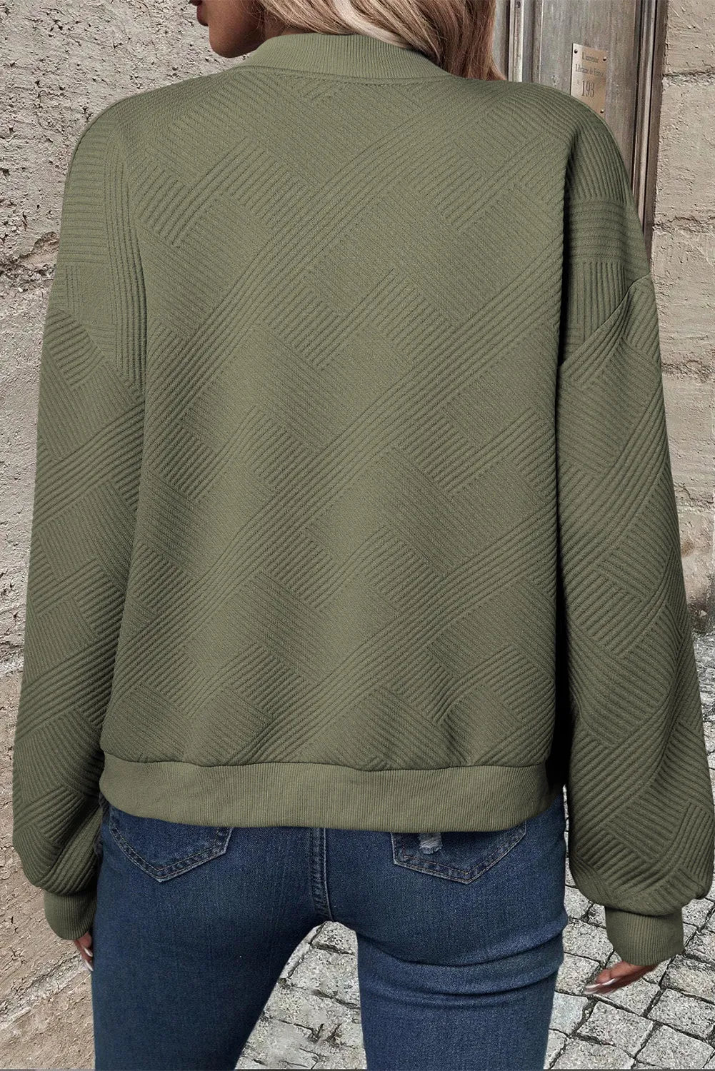 Textured Zip Up Baseball Collar Jacket-Nordavory