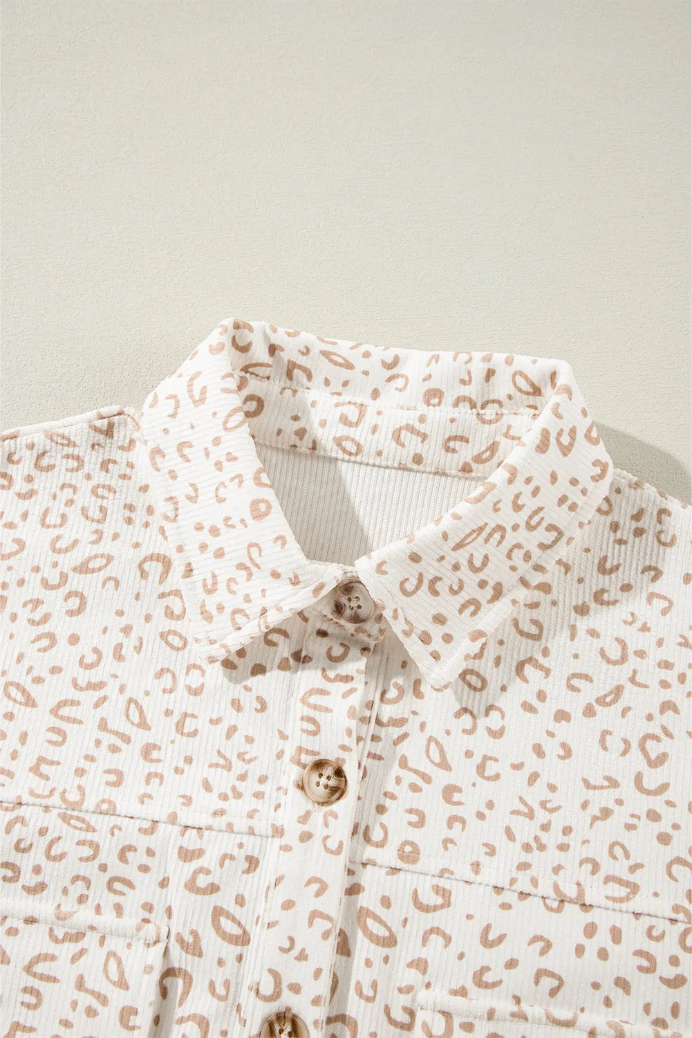 Leopard Collared Neck Dropped Shoulder Jacket-Nordavory