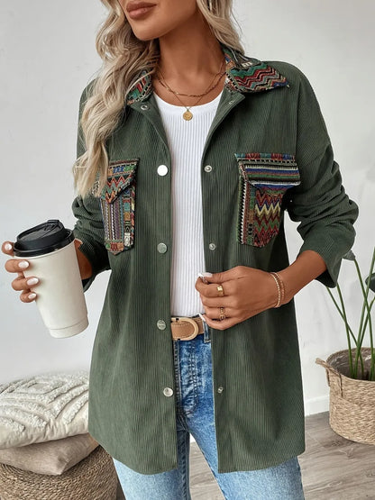 Snap Down Long Sleeve Jacket with Chest Pockets-Nordavory