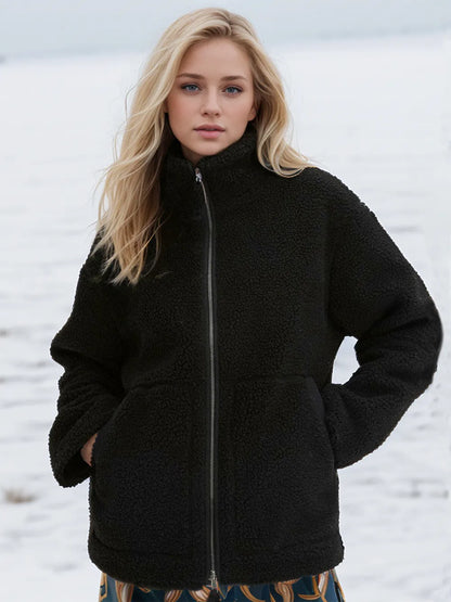 Turtleneck Zip Up Long Sleeve Plush Jacket-Nordavory