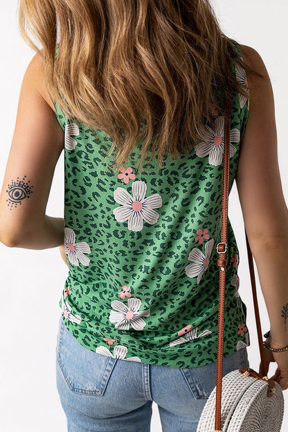 Printed Side Slit Round Neck Tank-Nordavory