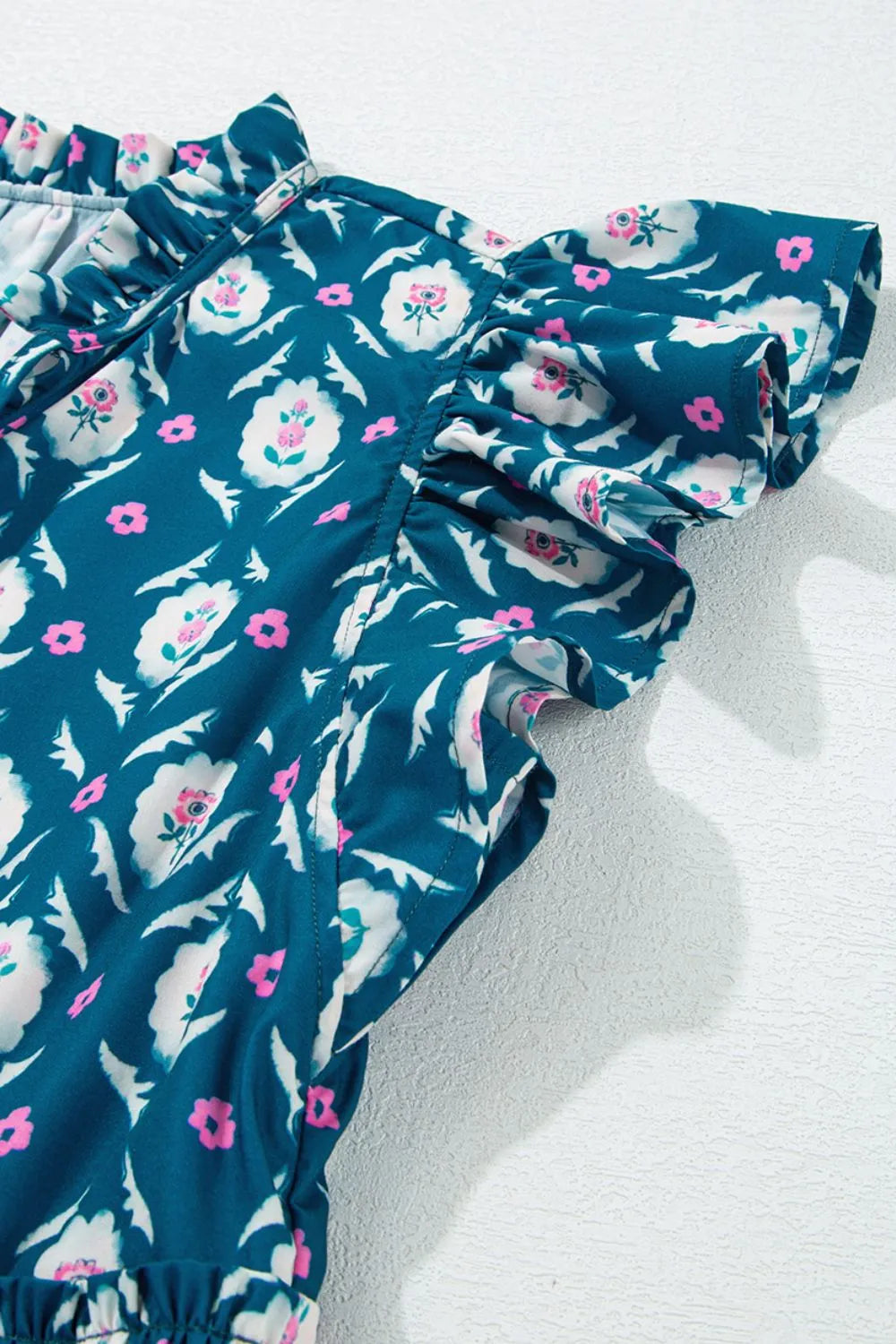 Printed Tie Neck Ruffled Cap Sleeve Dress-Nordavory