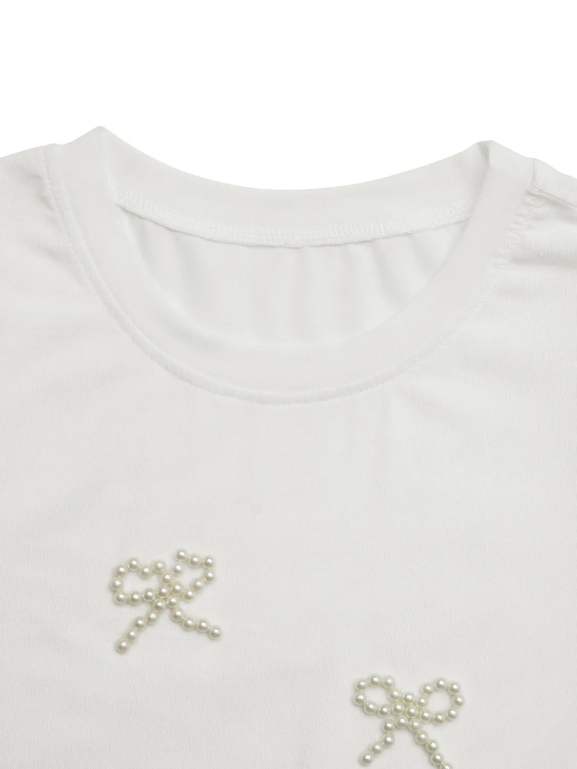 Pearl Bow Puff Sleeve T-Shirt-Nordavory