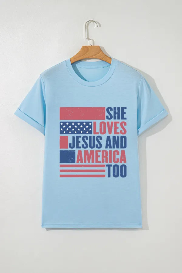 Patriotic US Flag Round Neck Short Sleeve T-Shirt-Nordavory