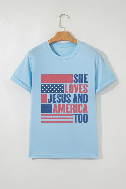 Patriotic US Flag Round Neck Short Sleeve T-Shirt-Nordavory