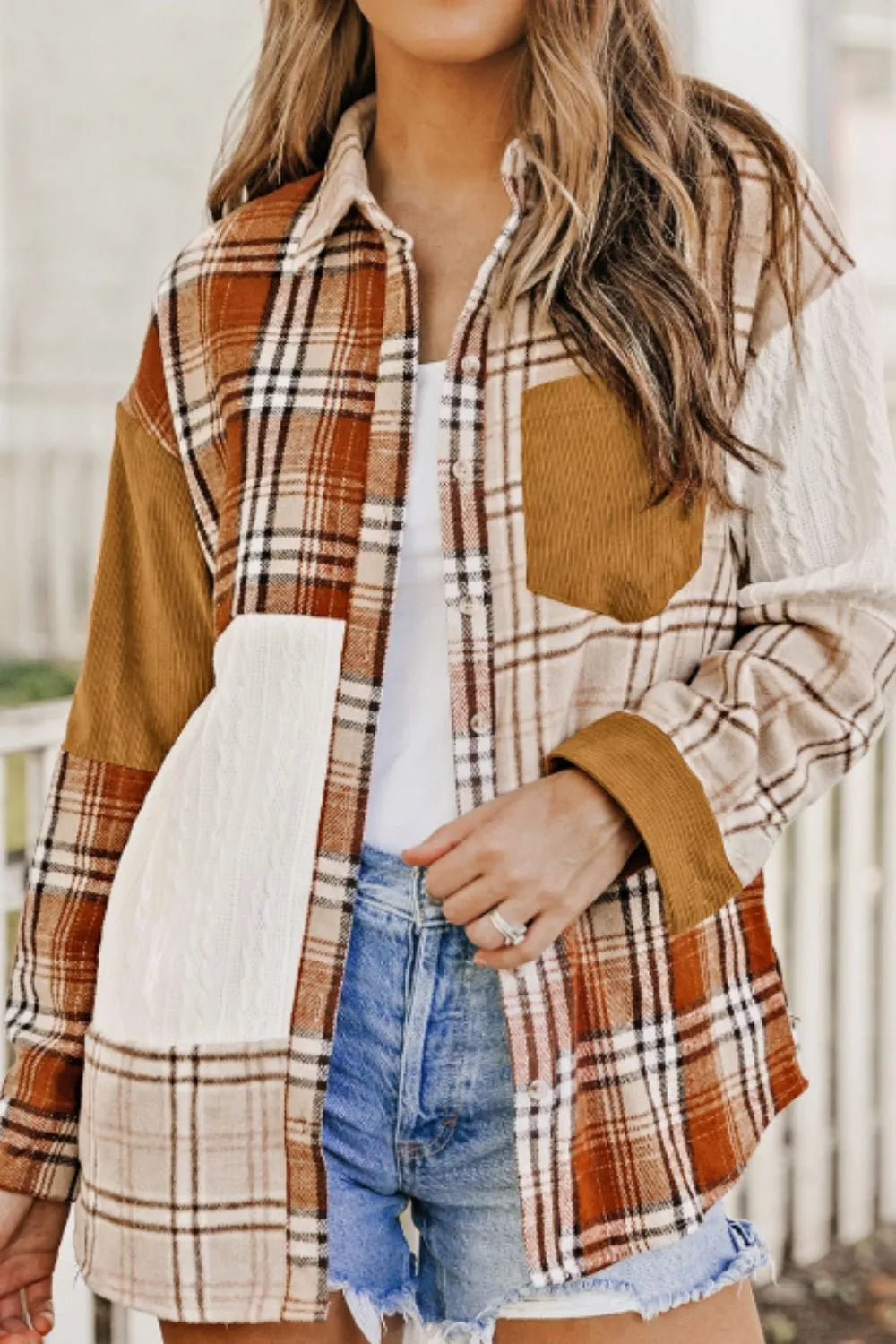 Plaid Button Up Long Sleeve Shacket-Nordavory