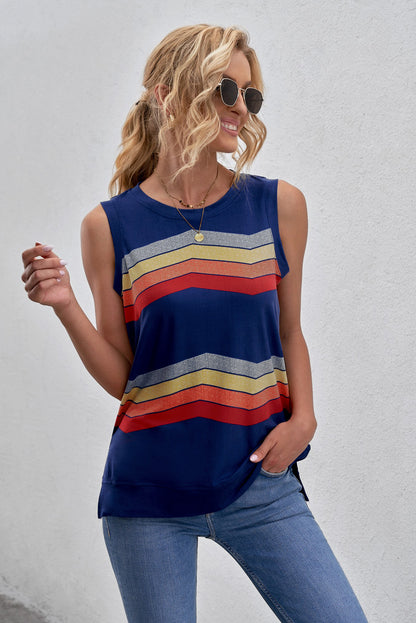 Printed Side Slit Round Neck Tank-Nordavory