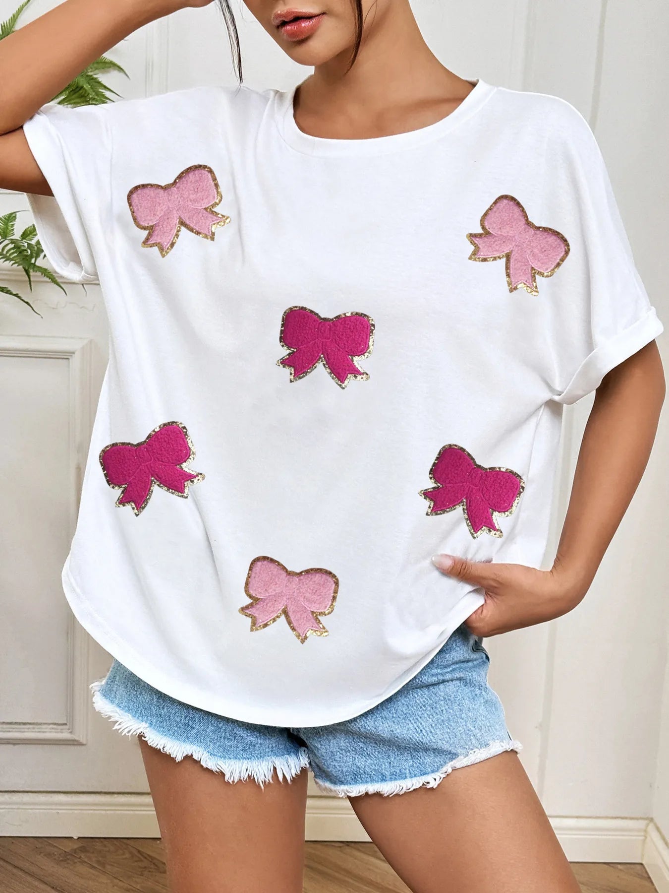 Bow Round Neck Casual T-Shirt-Nordavory