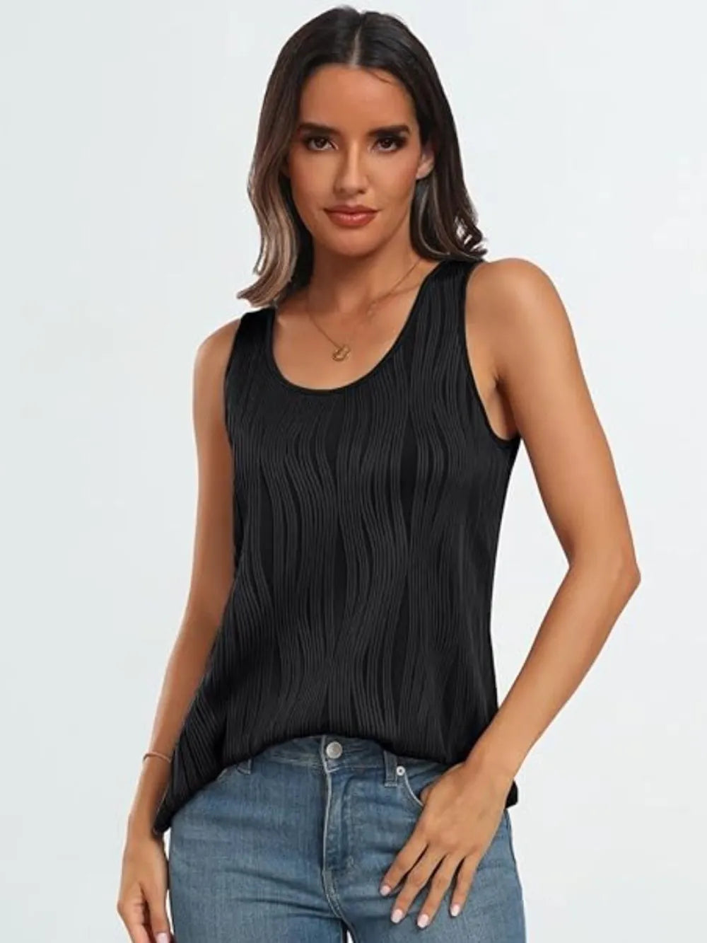 Round Neck Wide Strap Tank-Nordavory