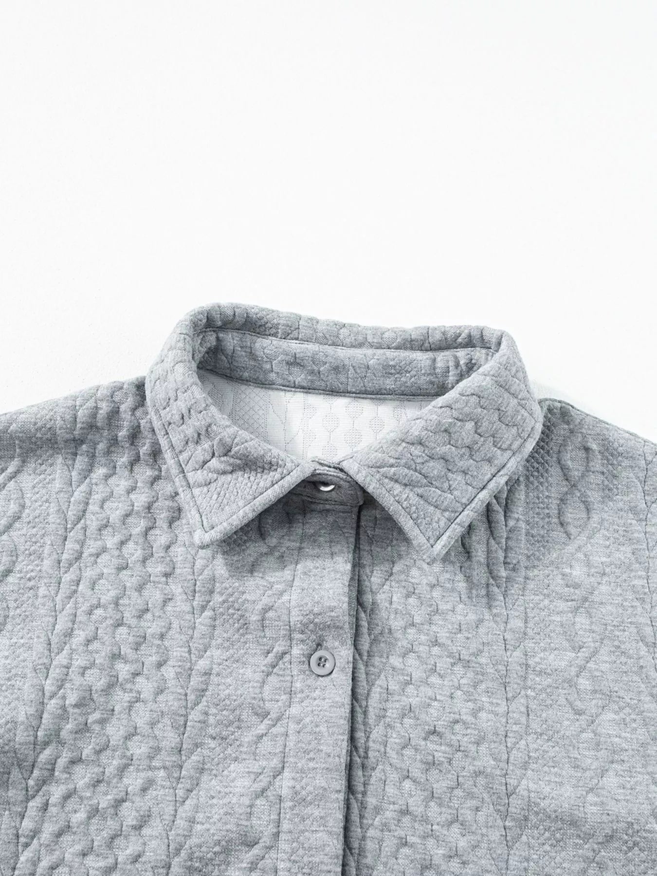 Cable Texture Puff Sleeve Loose Shacket-Nordavory