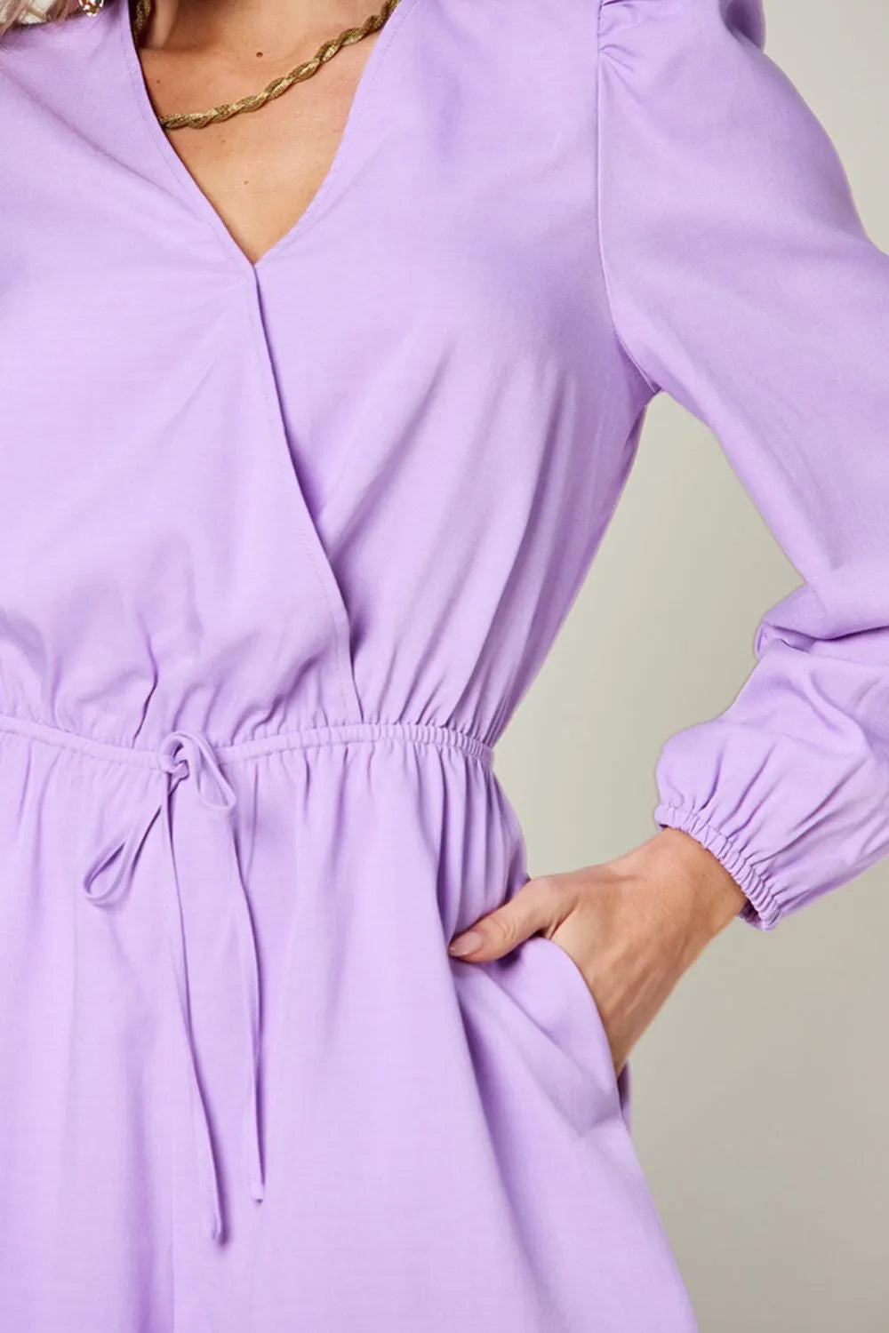 Double Take Full Size Drawstring Long Sleeve Romper-Nordavory