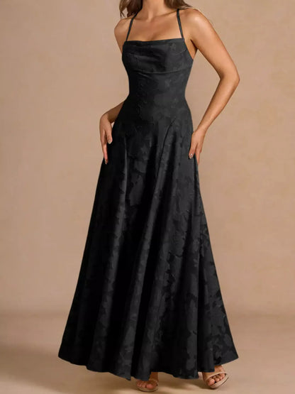 Lace Up Back Spaghetti Strap Maxi Dress-Nordavory
