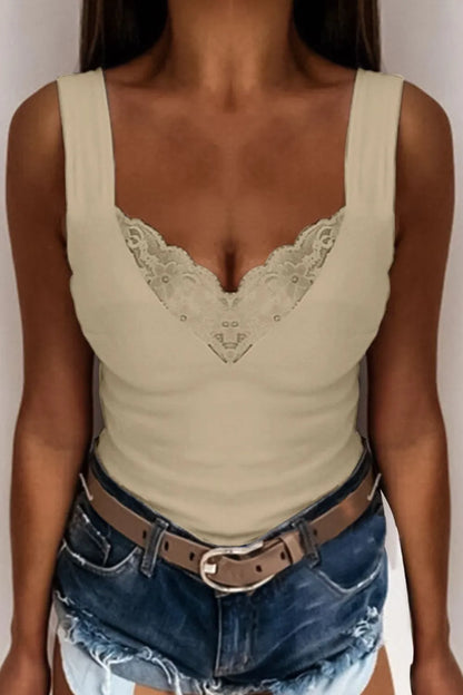 Full Size Lace Detail V-Neck Tank Plus Size-Nordavory