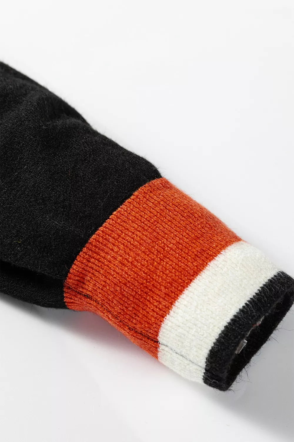 Contrast Striped Trim V Neck Varsity Sweater-Nordavory