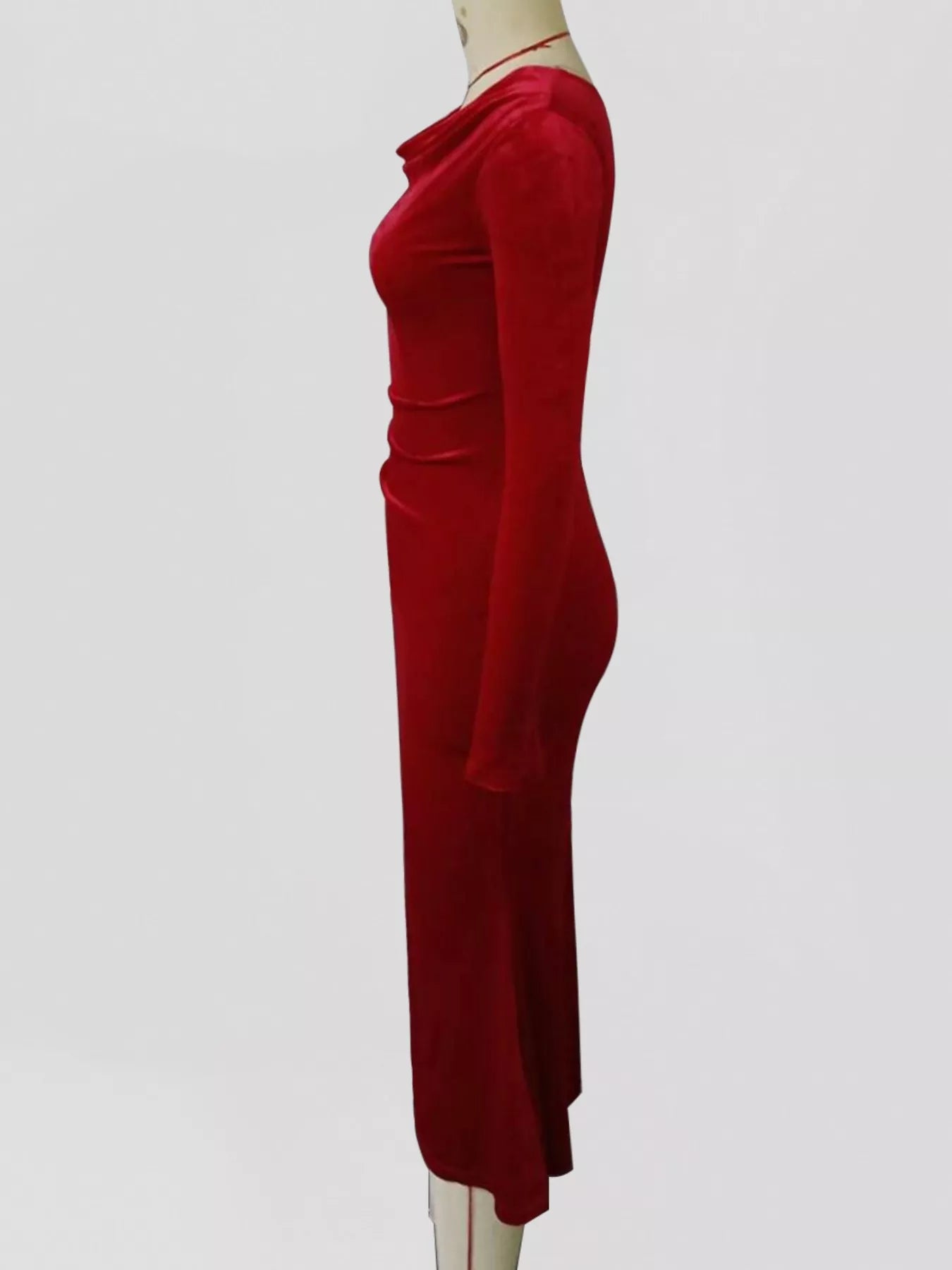 Velvet Cowl Neck Long Sleeve Midi Dress-Nordavory