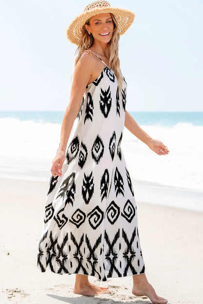 Full Size Printed Spaghetti Strap Cami Dress-Nordavory