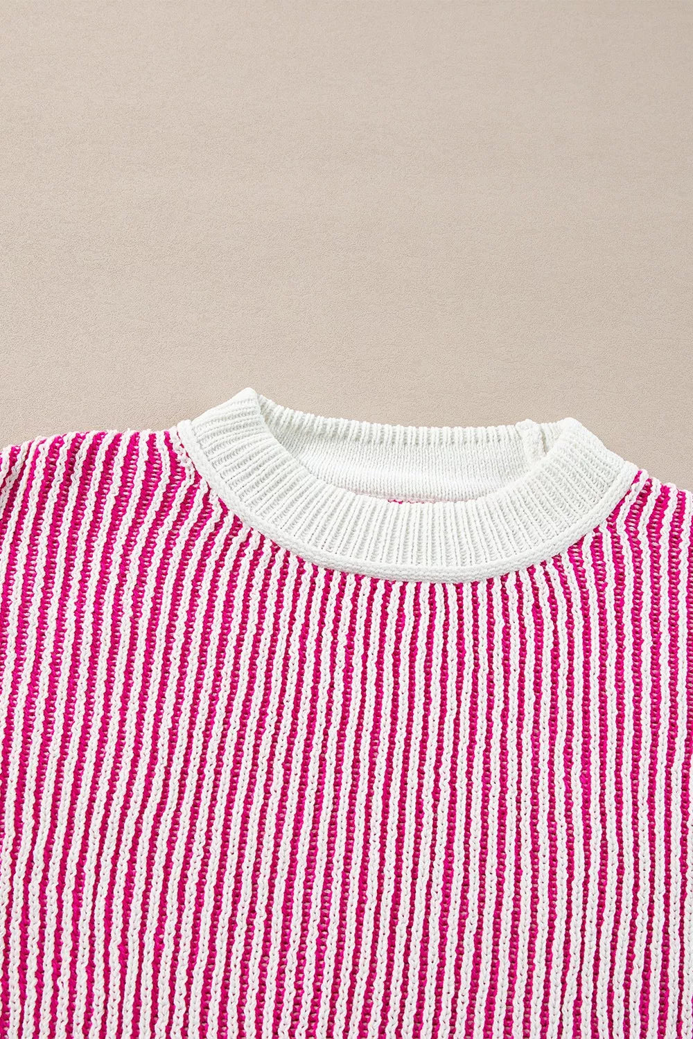 Striped Textured Knit Contrast Edge Loose Sweater-Nordavory