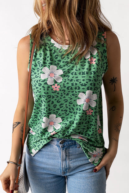 Printed Side Slit Round Neck Tank-Nordavory