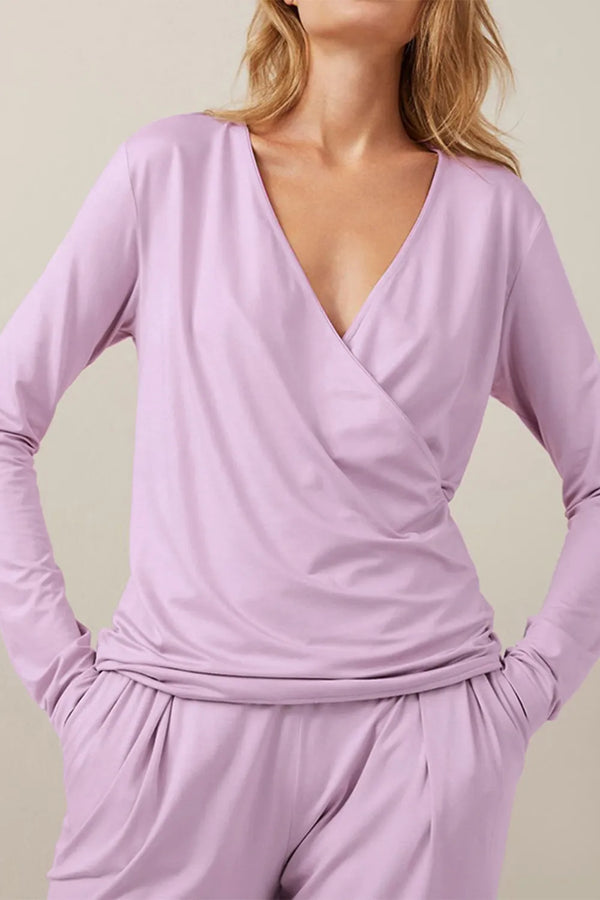 Buttery-Soft Surplice Long Sleeve Top and Pants Set-Nordavory