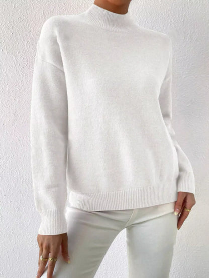 Mock Neck Dropped Shoulder Sweater-Nordavory