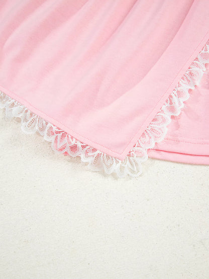 Peter Pan Lace Embellished Neck Sweatshirt and Skirt Two Piece Set-Nordavory