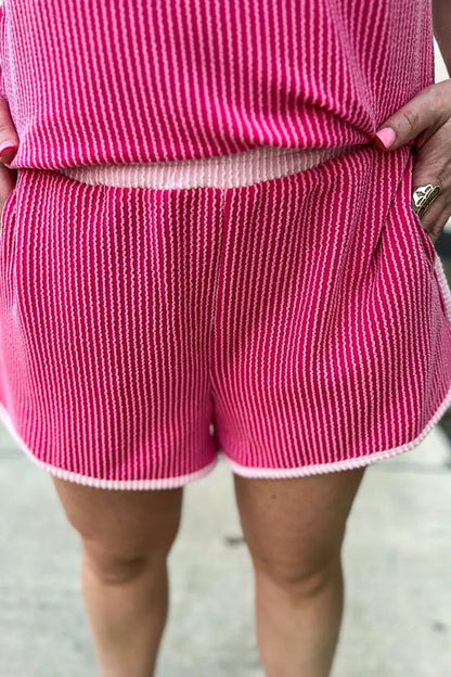 Ribbed Round Neck Top and Shorts Two-Piece Casual Set-Nordavory