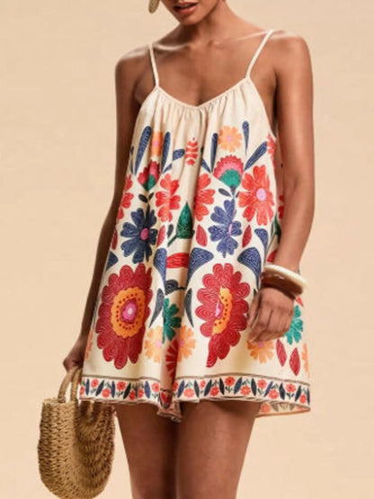 Floral Print Spaghetti Strap Romper-Nordavory