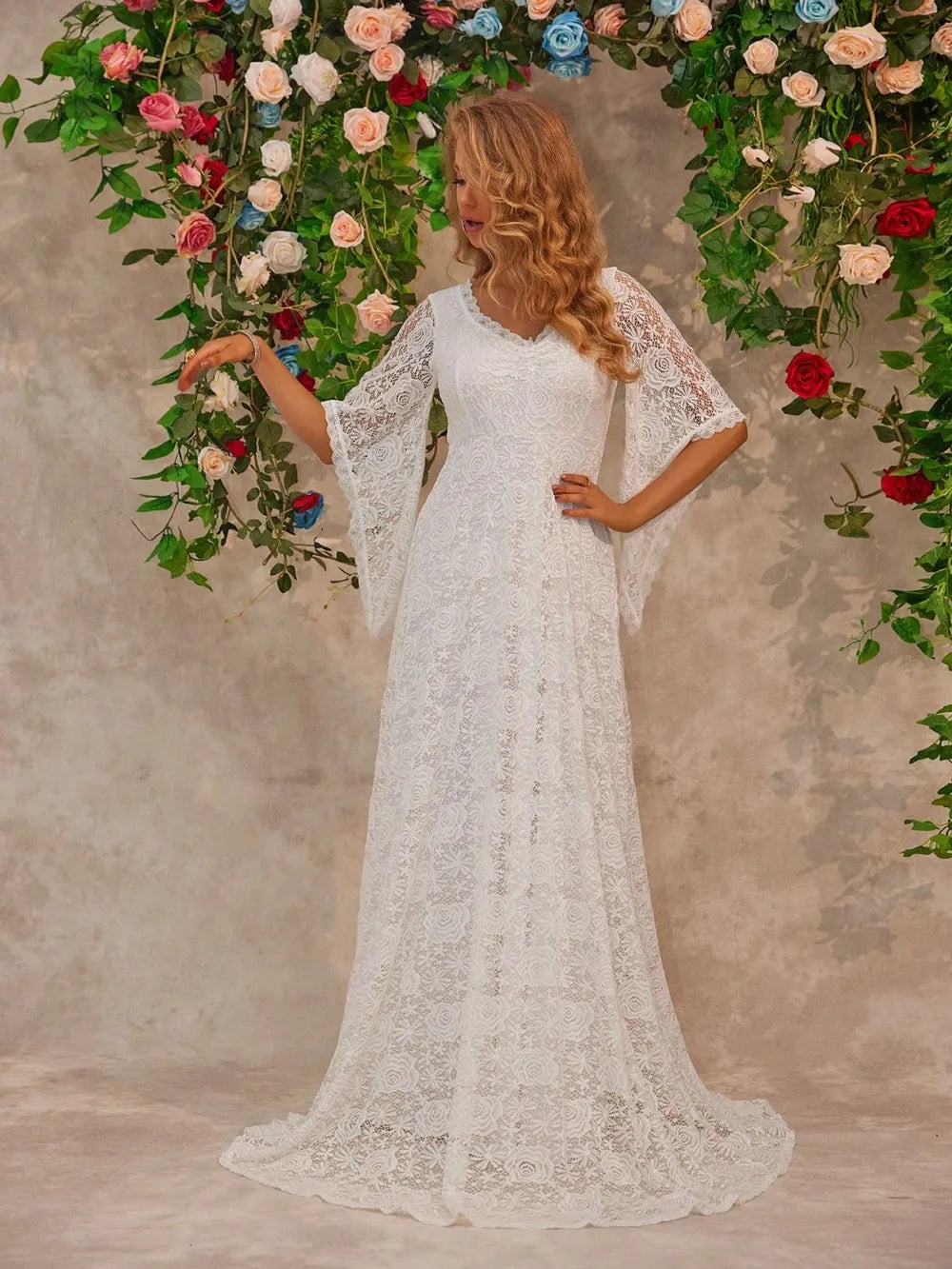 Lace V-Neck Floor length Dress-Nordavory