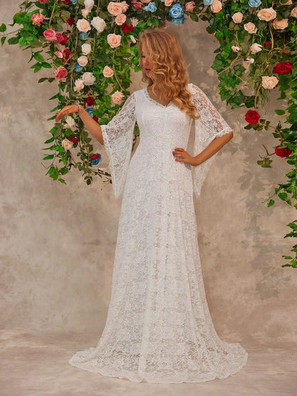 Lace V-Neck Floor length Dress-Nordavory