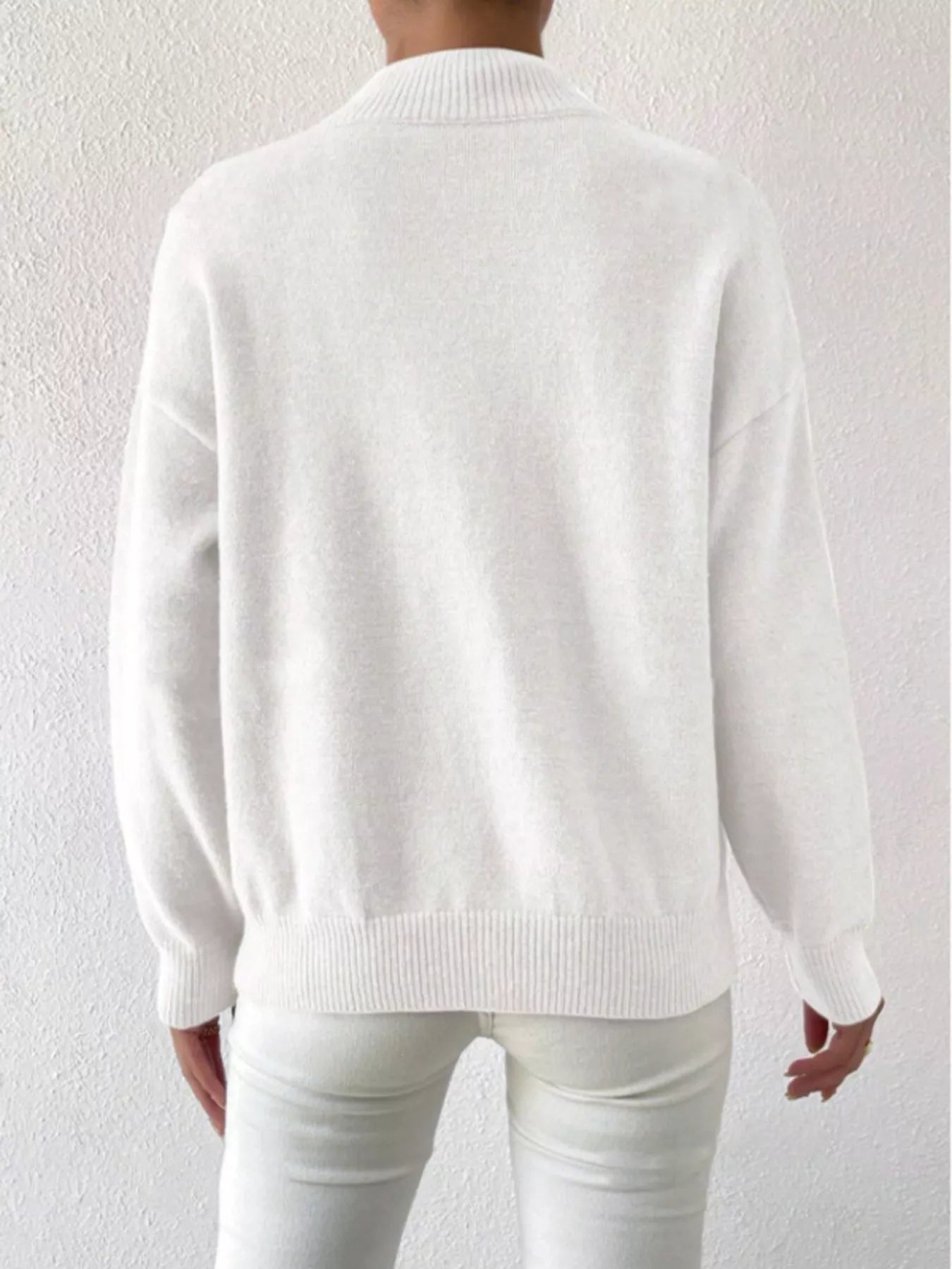 Mock Neck Dropped Shoulder Sweater-Nordavory