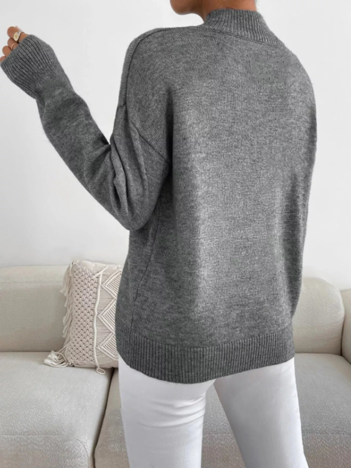 Mock Neck Dropped Shoulder Sweater-Nordavory