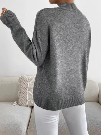 Mock Neck Dropped Shoulder Sweater-Nordavory