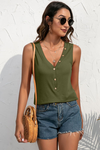Ivy Lane Buttoned Deep V Tank-Nordavory