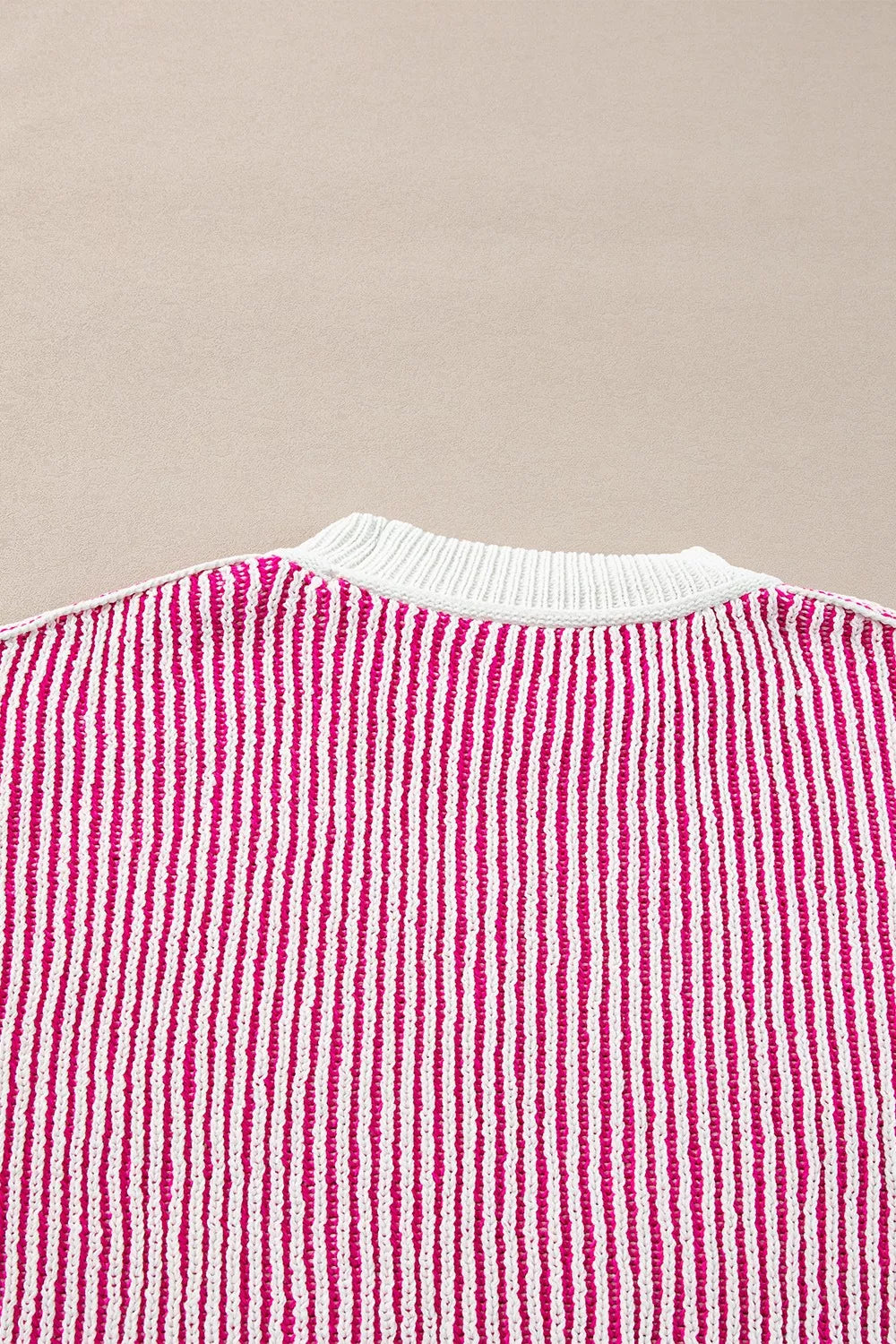 Striped Textured Knit Contrast Edge Loose Sweater-Nordavory