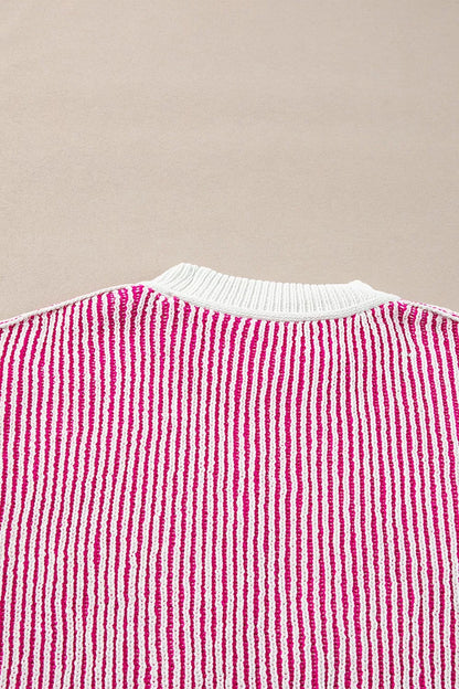 Striped Textured Knit Contrast Edge Loose Sweater-Nordavory