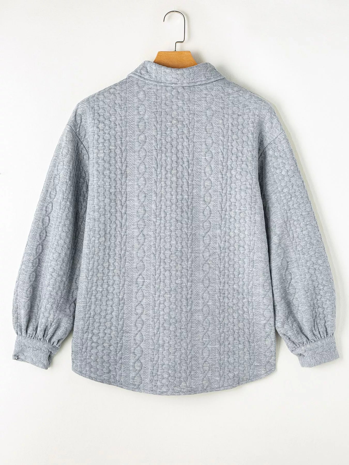 Cable Texture Puff Sleeve Loose Shacket-Nordavory