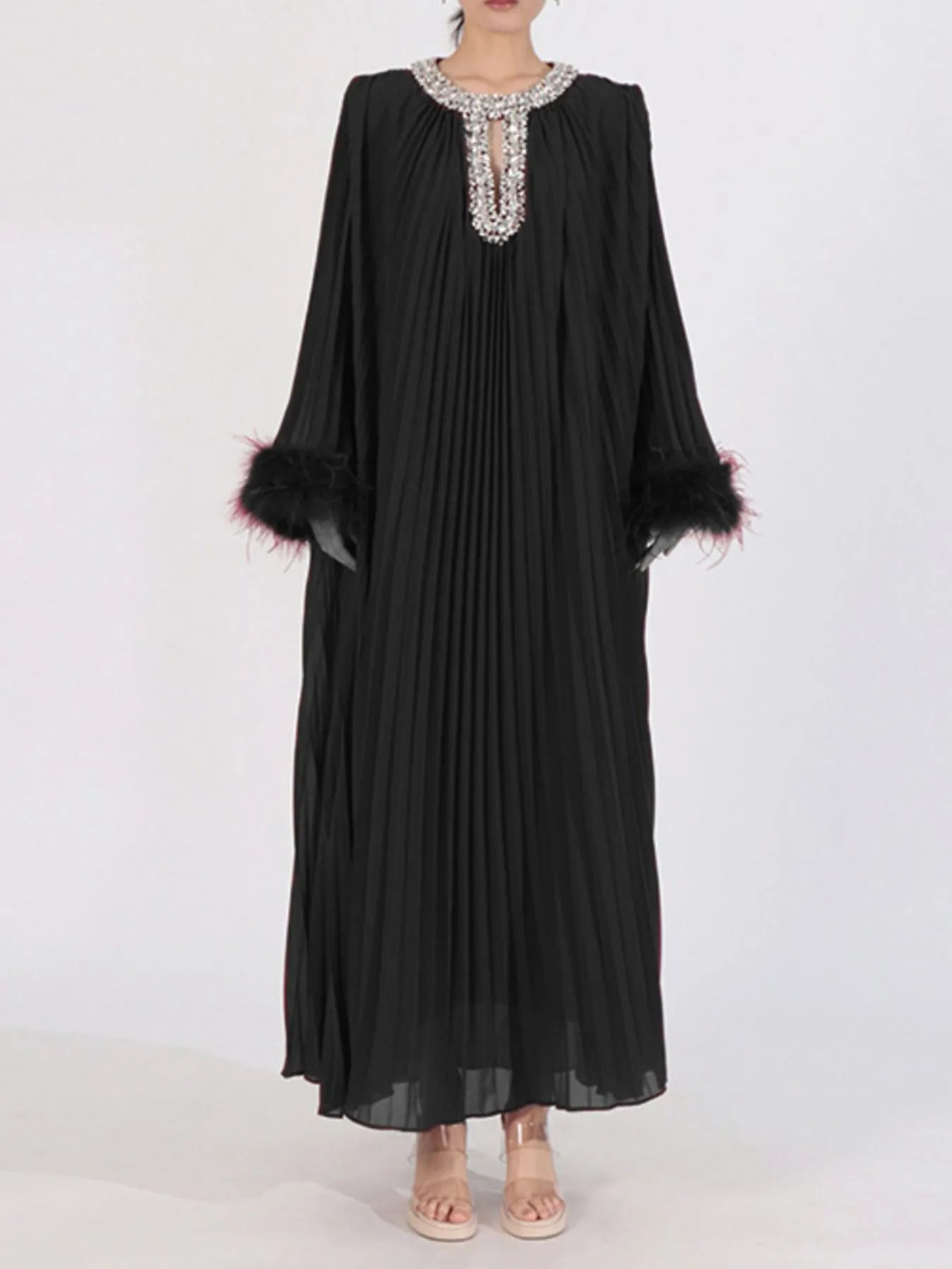 Rhinestone Long Sleeve Maxi Dress-Nordavory