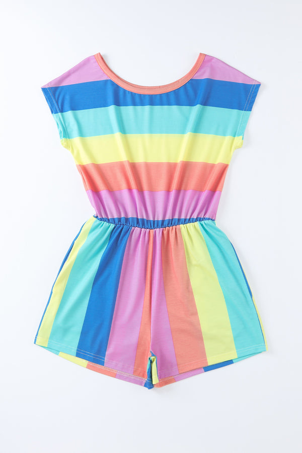 Multicolored Stripe Round Neck Romper-Nordavory